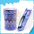 Sugar coated halal center filled sour and cool blueberry flavor soft candy strip 