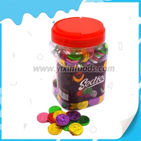 chocolate coins in jar