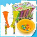 New design with a card on it trumpet toy with compress candy 